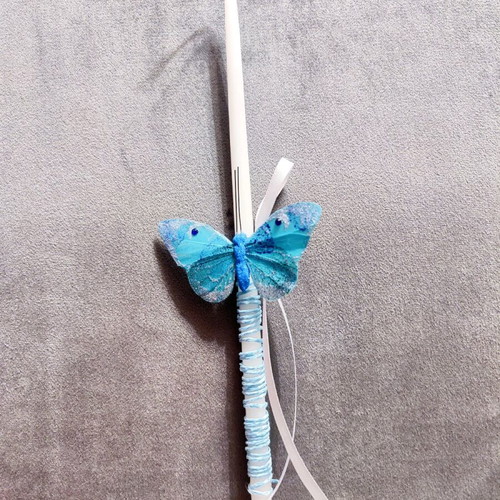 Blue Butterfly Candle with Glitter 37cm New