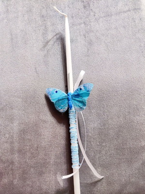 Blue Butterfly Candle with Glitter 37cm New