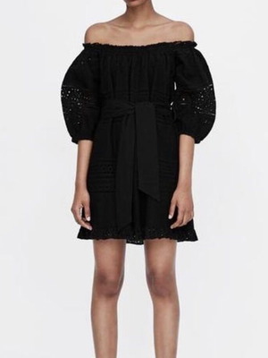 Zara cotton dress black with belt at waist used, medium size