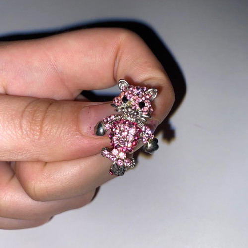 Pink Cat Brooch with Rhinestones used, silver