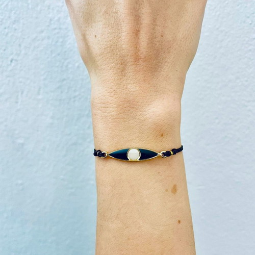 Greek Goddess Serifos Bracelet with Golden Evil Eye Charm, new