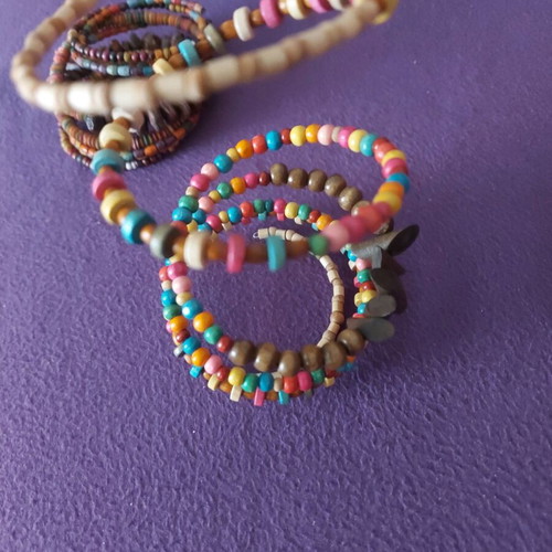 Spiral handmade bracelets like new, colorful with wooden elements pack
