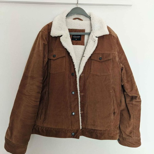 Men's brown corduroy jacket with fleece sheep fur like new, size XL