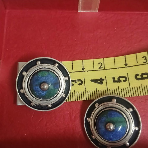Vintage silver earrings with clips, blue and silver