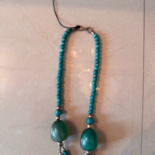 Long necklace with turquoise and red beads like new