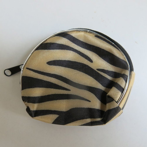 Small coin wallet used, beige with zebra pattern