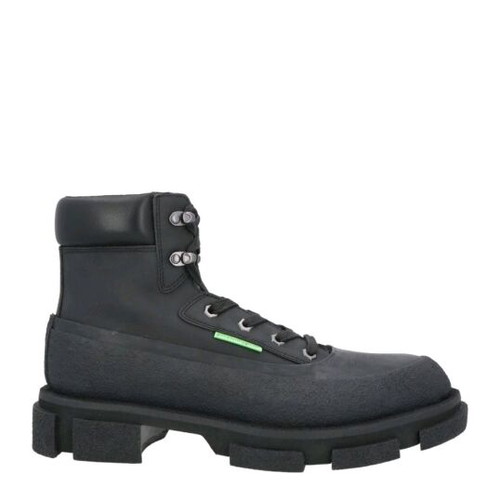 Both ankle boots new, black leather with chunky sole
