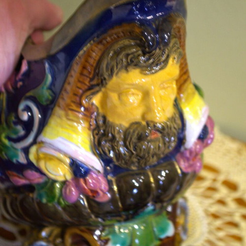 Large Antique Barbotine Majolica Jardiniere Like New