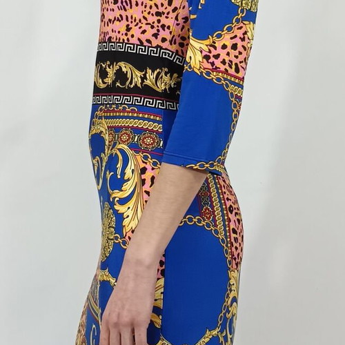 Morgan dress with baroque animal print in blue and pink, like new