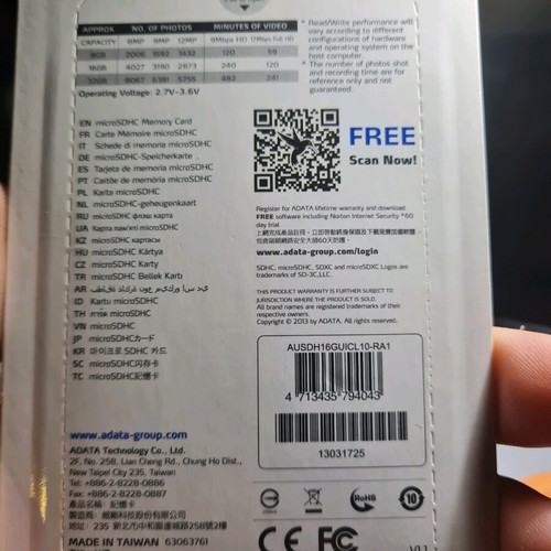 ADATA microSD card 16GB with adapter new
