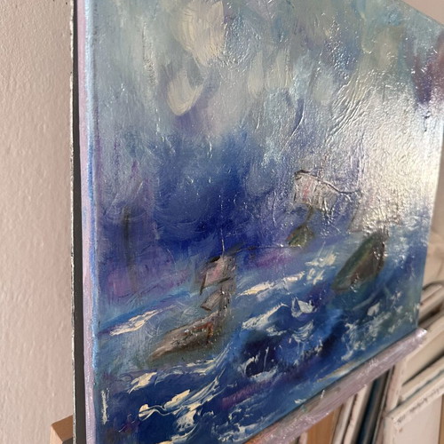 Vintage Boats Original Oil Painting on Canvas Unique Artwork