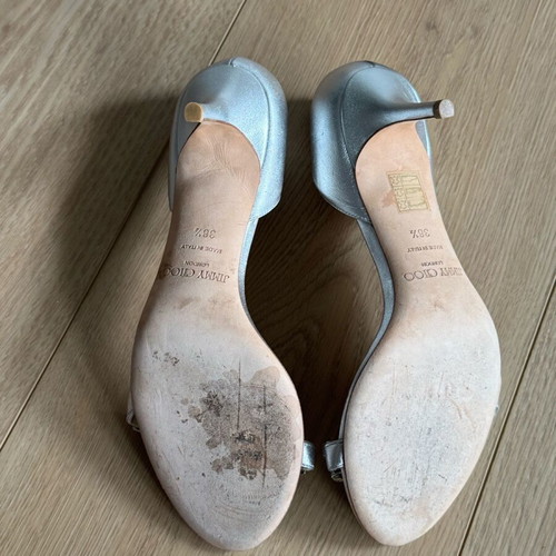 Jimmy Choo Lotus silver leather crystal shoes used size 38.5