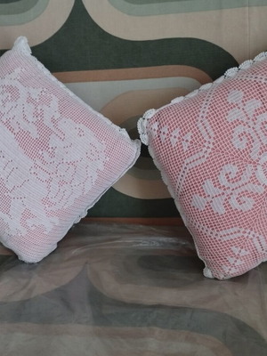 Vintage Handmade Crochet Pillows Set of 2 30x30cm Like New