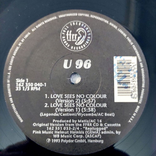 U96 Love Sees No Colour 12'' Vinyl Single used, electronic