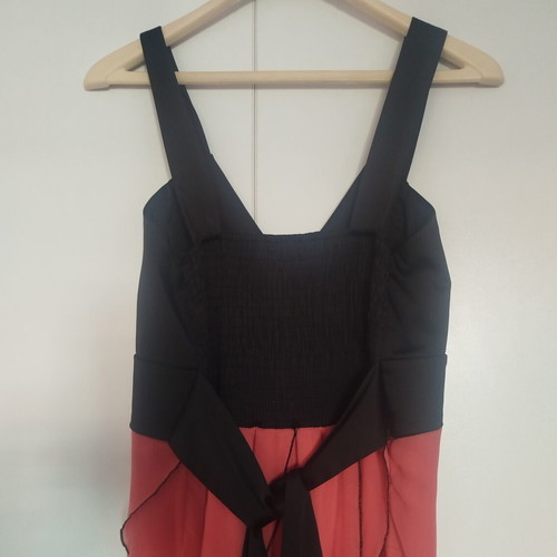 Bill Cost evening dress large, like new, black bust and coral ruffles