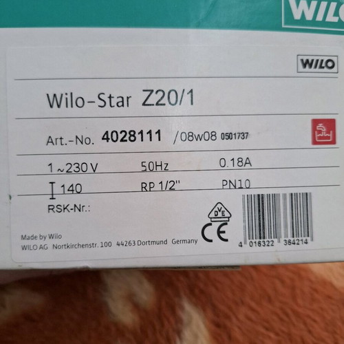Wilo-Star Z20/1 circulator pump new