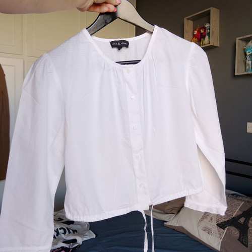 Milk & Honey white cotton cropped blouse top, size L