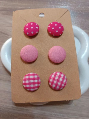 Set of 3 fabric-covered stud earrings pink and fuchsia shades