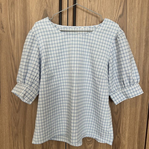 Womens blue and white gingham blouse