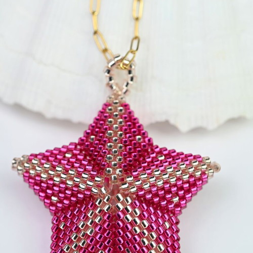 Star necklace in cyclamen and gold custom made