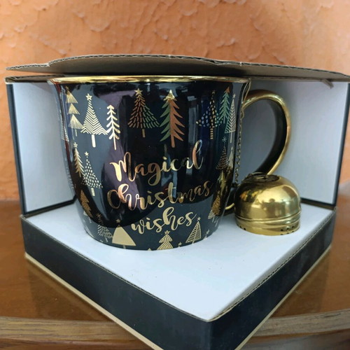Christmas mug new black color with tea infuser
