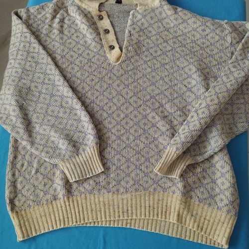 Paschalis Vintage Jacquard Knit Sweater with Neck Buttons Size XL/XXL like new