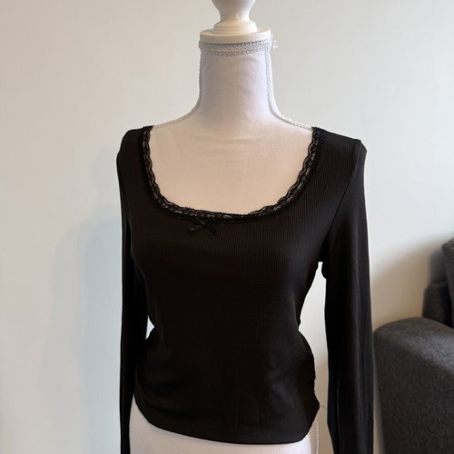 Oysho Pyjama Pilates Top like new, cotton with lace, black, size S