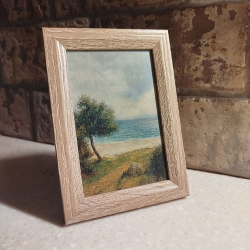 Moody Mediterranean Landscape Fine Art Print with Wooden Frame 10x15 cm new