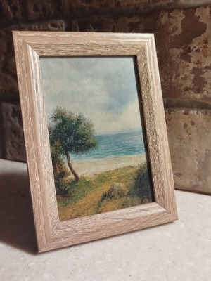 Moody Mediterranean Landscape Fine Art Print with Wooden Frame 10x15 cm new