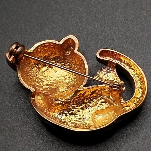 Gold-plated enamel pin with green rhinestones new