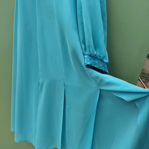 Chiffon evening dress turquoise like new with bolero sleeves