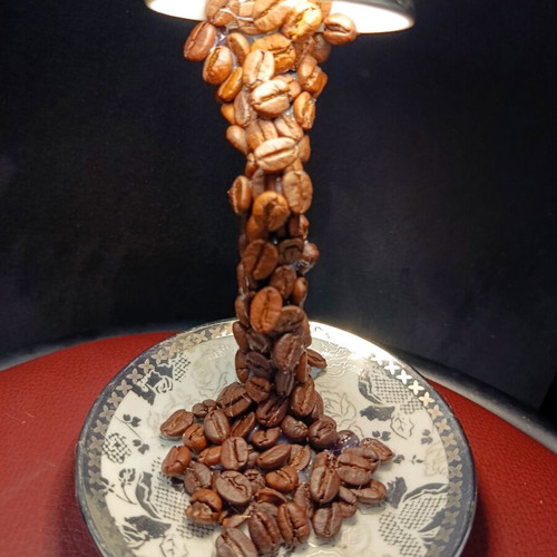 Handmade table lamp with real coffee beans and LED lights