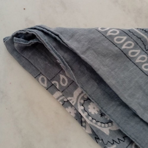 Bandana used, gray and white headwear