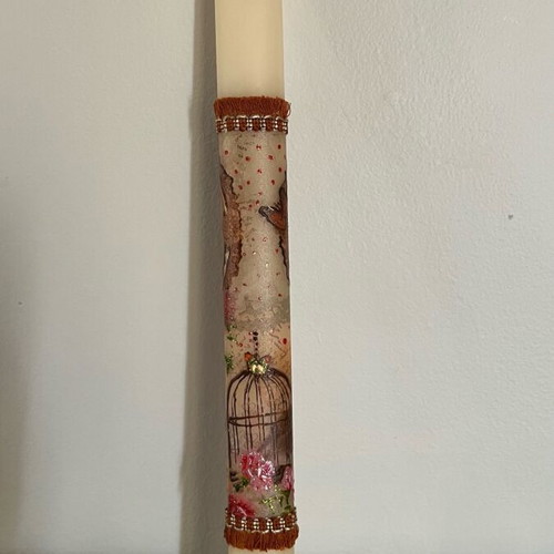 Easter candle painted with acrylics and decoupage new