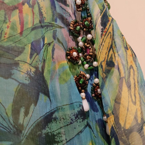 One Shoulder Blouse with Pearls and Beads like new, multicolor