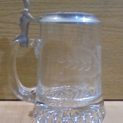 Fischer beer old rare promotional glass mug with metal lid used