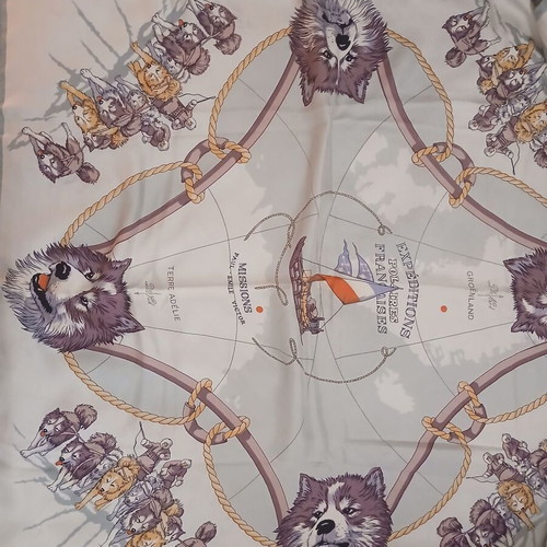 Hermes old scarf used, gray, 1951 rare piece