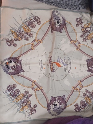 Hermes old scarf used, gray, 1951 rare piece