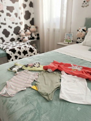 Baby bodysuits pack of 5, 0-3 months, cotton and velour, unused