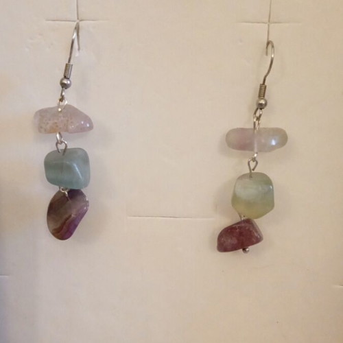 Earrings with fluorite stones and steel clasp new