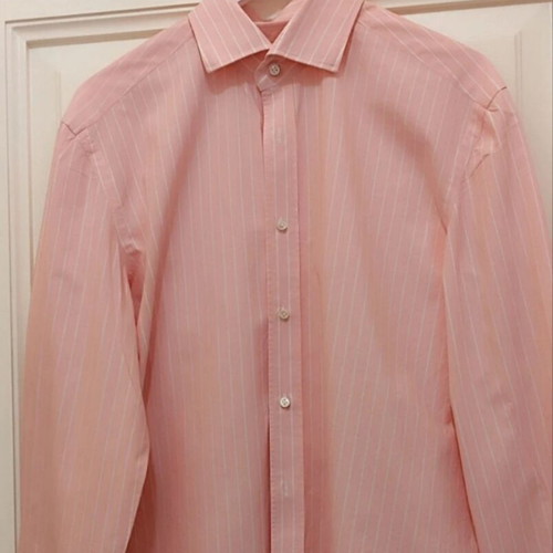 Luigi Borrelli Napoli x Unützer pink striped shirt handmade, size L