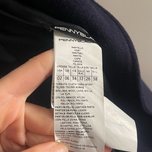 Pennyblack women's wool coat blue with black leather like new
