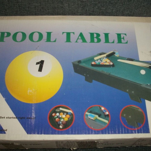 Pool table used, missing brush and chalk