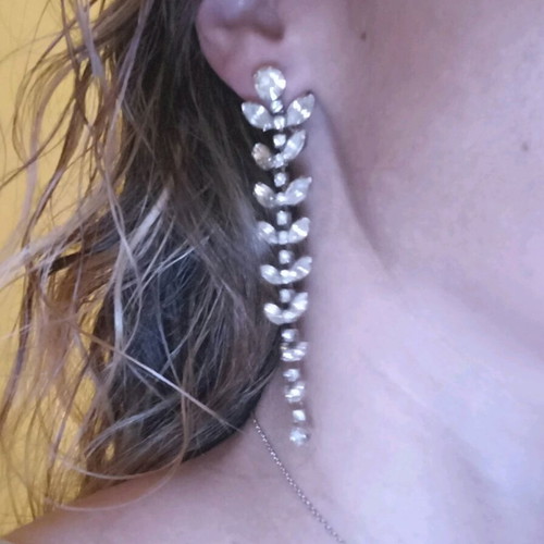 Clip earrings vintage used, 9 cm, with stones, silver color