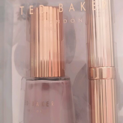 Ted Baker travel set with lilac nail polish and nude lipstick like new