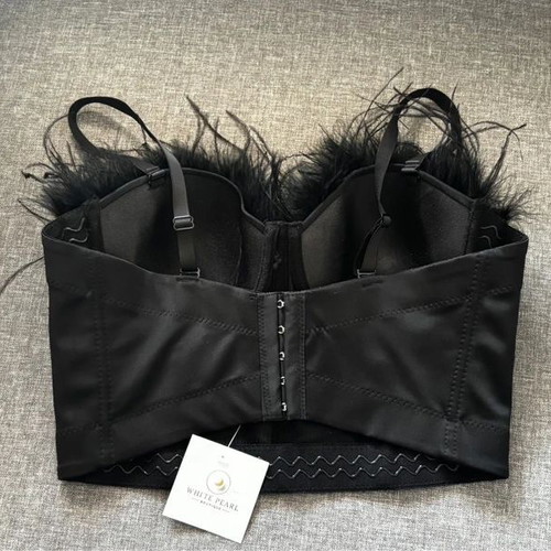 Black Corset Crop Top with Feathers Size M