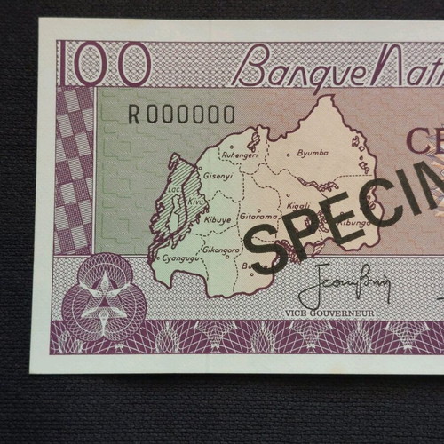 Rwanda 100 Amafranga 1969 specimen banknote new