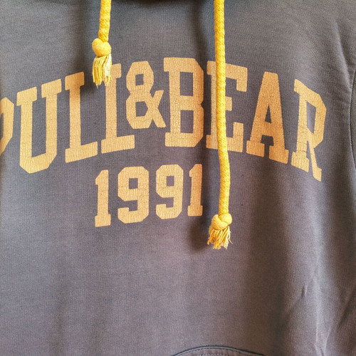 Pull & Bear hoodie size S, grey with yellow logo and drawstrings