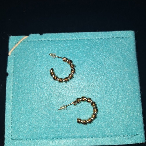 Twisted hoop stud earrings, gold tone
