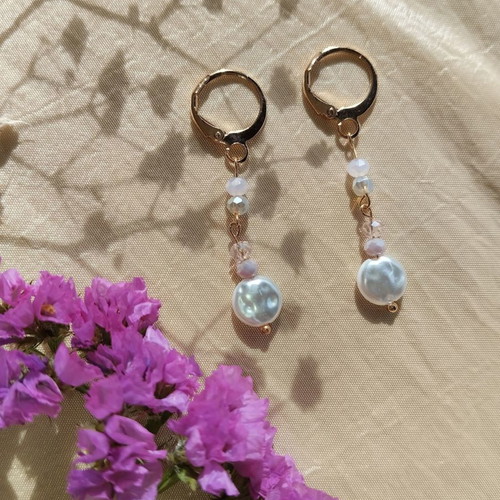 Steel hoop earrings new with pearl pink gold and crystals